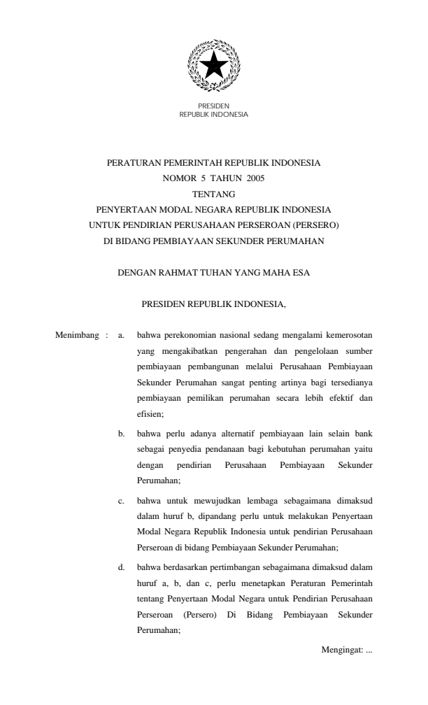 Peraturan Pemerintah Nomor 5 Tahun 2005