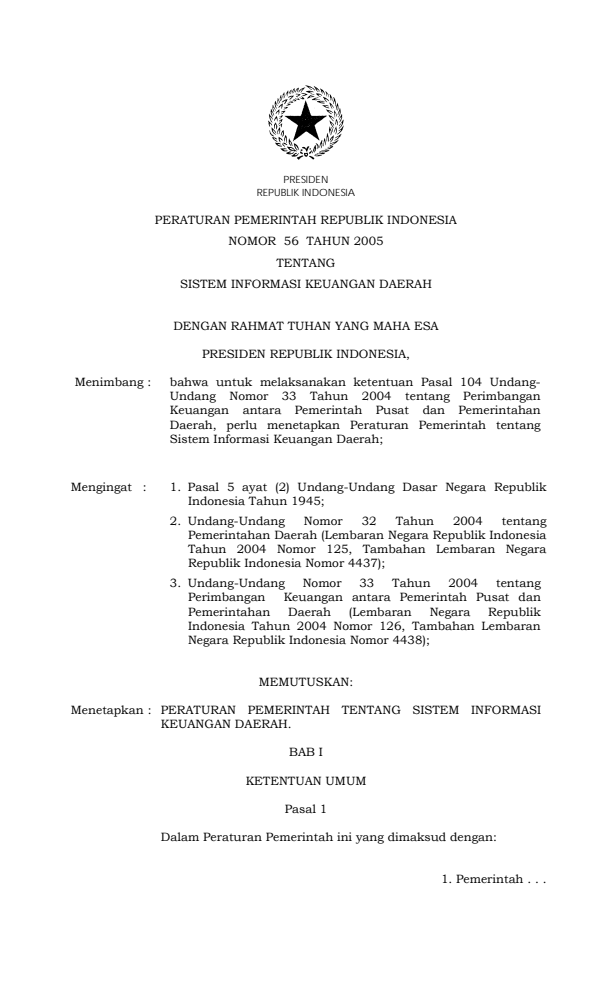 Peraturan Pemerintah Nomor 56 Tahun 2005