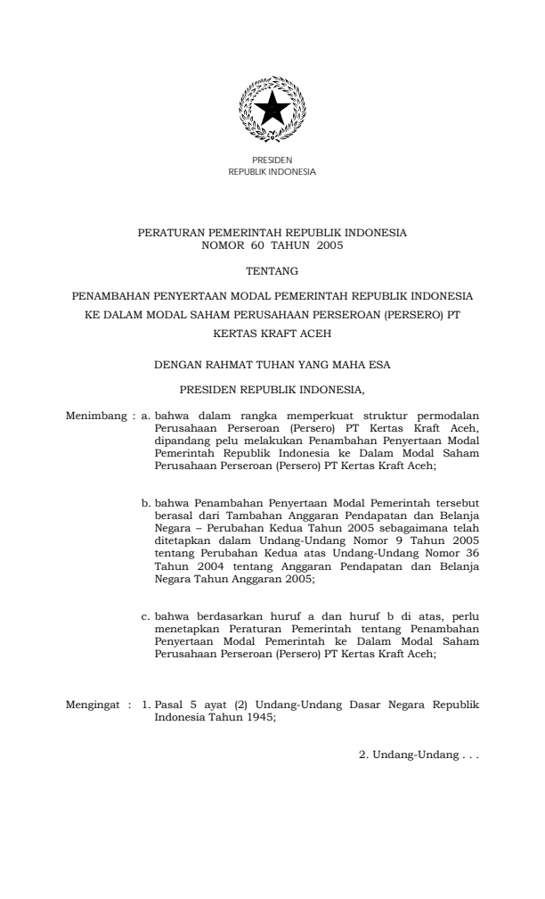 Peraturan Pemerintah Nomor 60 Tahun 2005