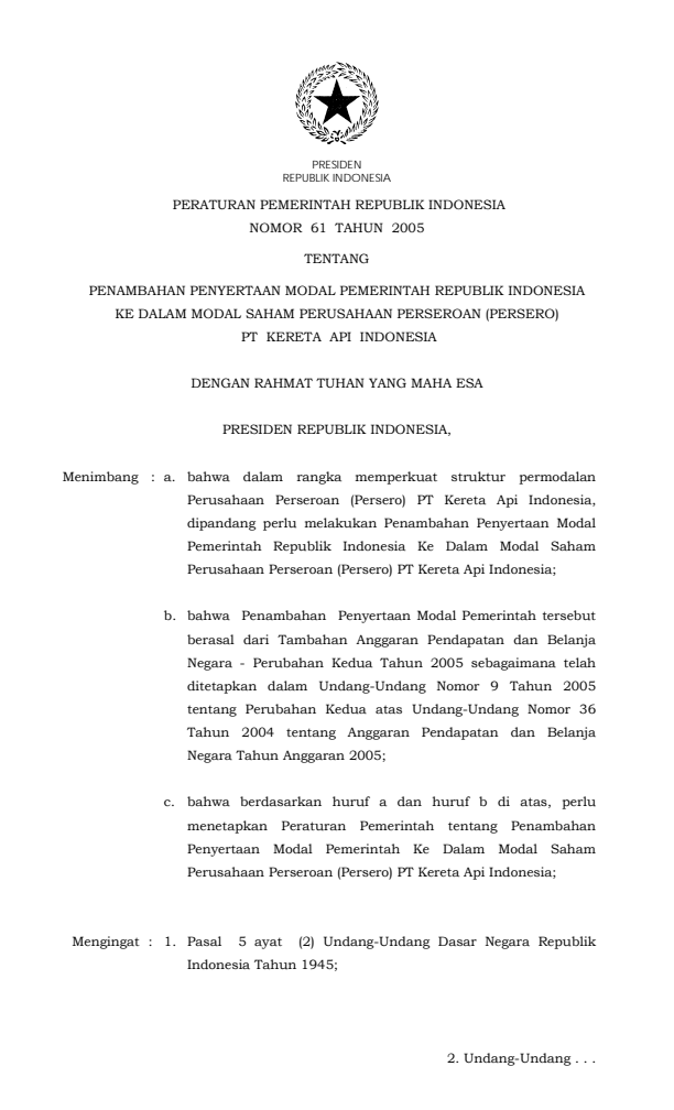 Peraturan Pemerintah Nomor 61 Tahun 2005