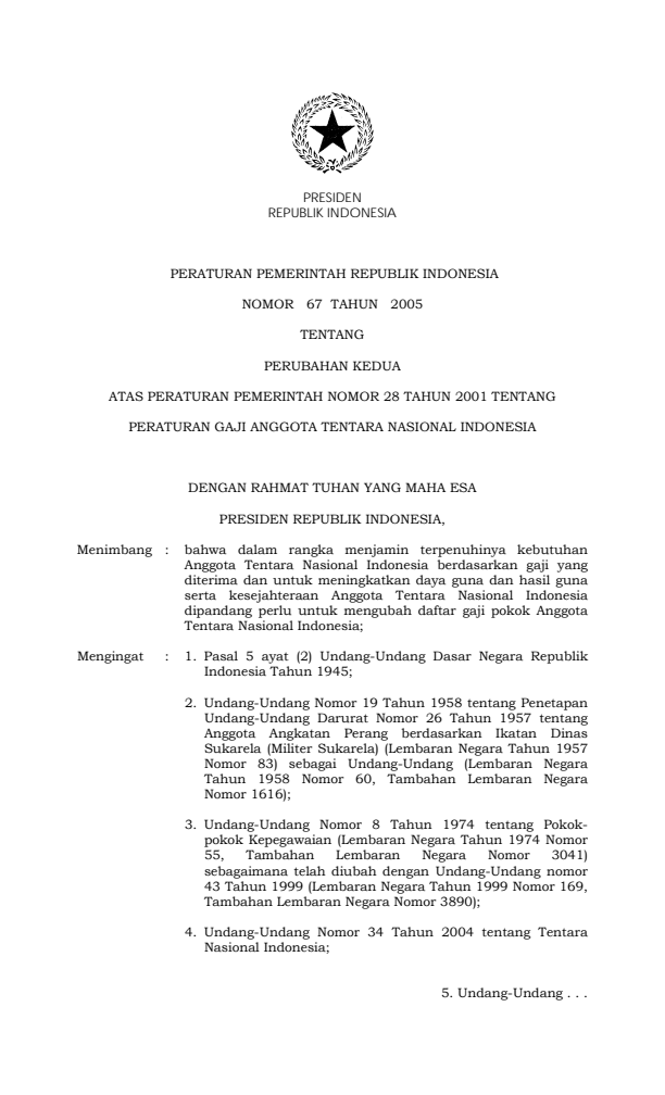 Peraturan Pemerintah Nomor 67 Tahun 2005