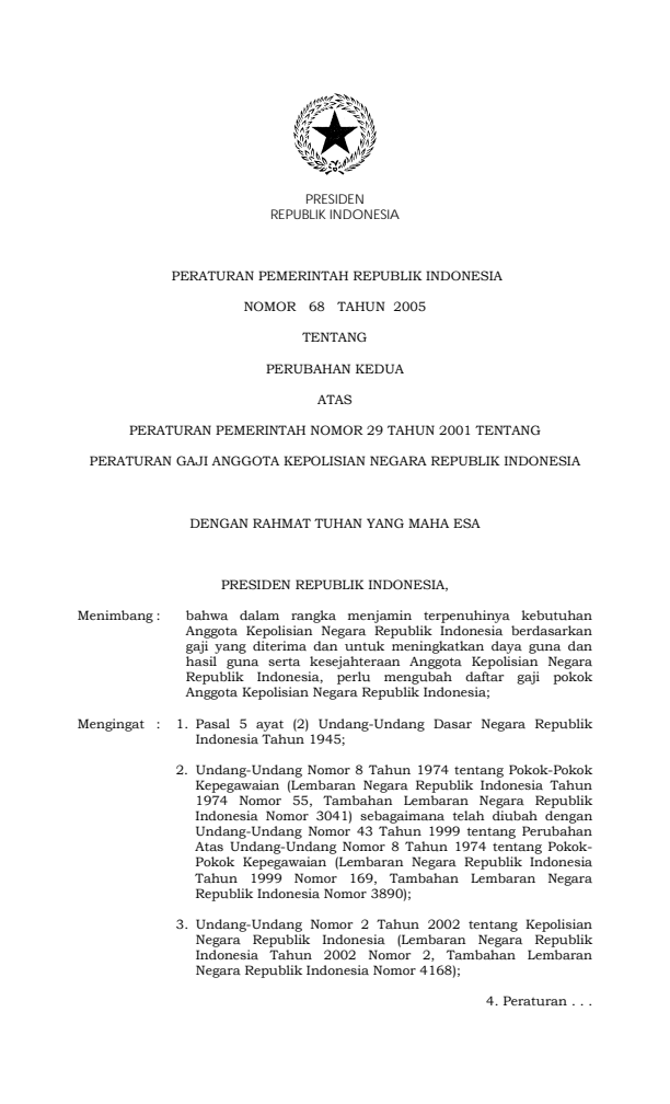 Peraturan Pemerintah Nomor 68 Tahun 2005