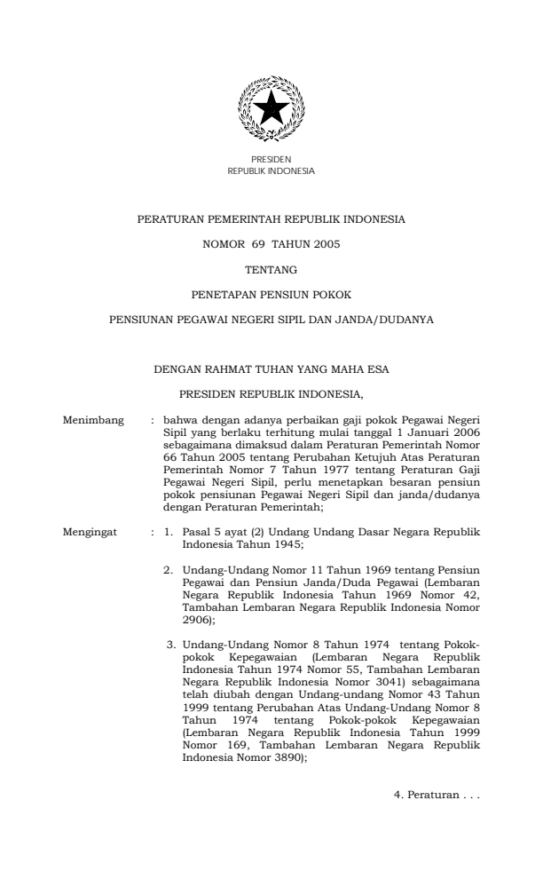 Peraturan Pemerintah Nomor 69 Tahun 2005