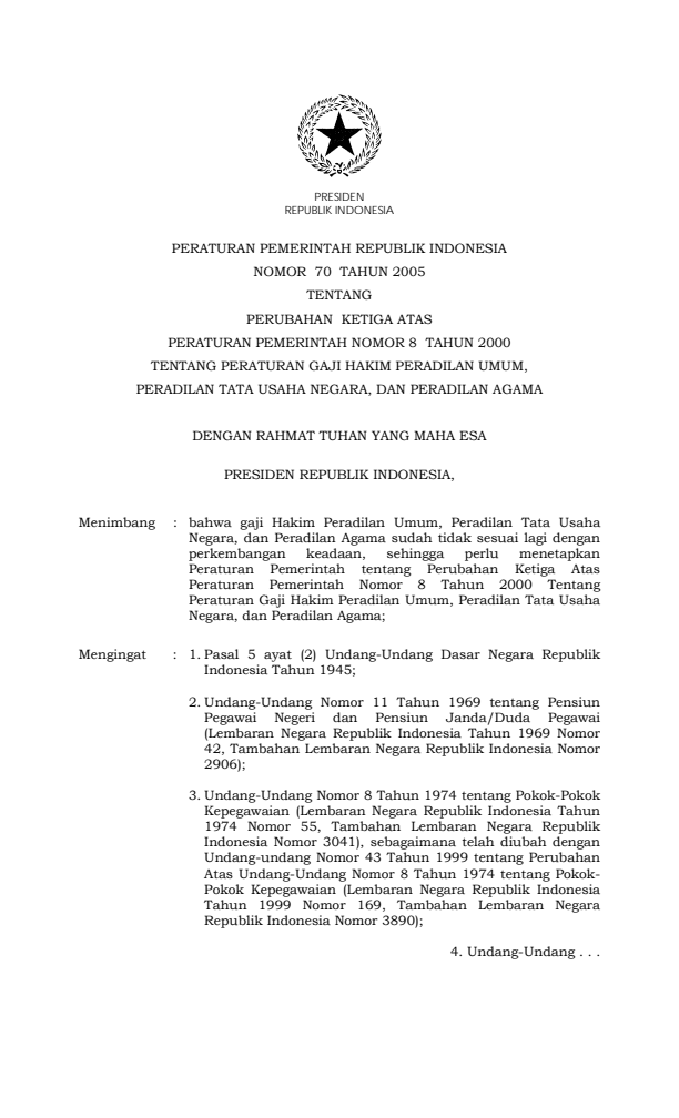 Peraturan Pemerintah Nomor 70 Tahun 2005