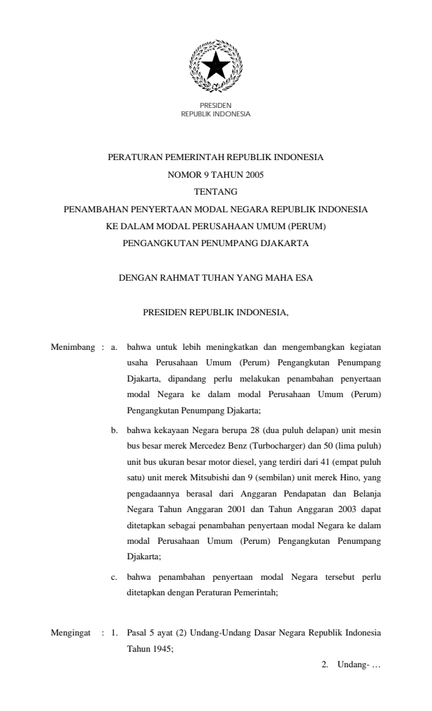 Peraturan Pemerintah Nomor 9 Tahun 2005