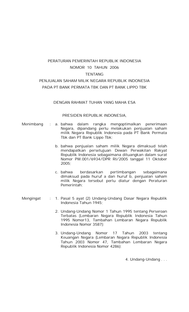 Peraturan Pemerintah Nomor 10 Tahun 2006