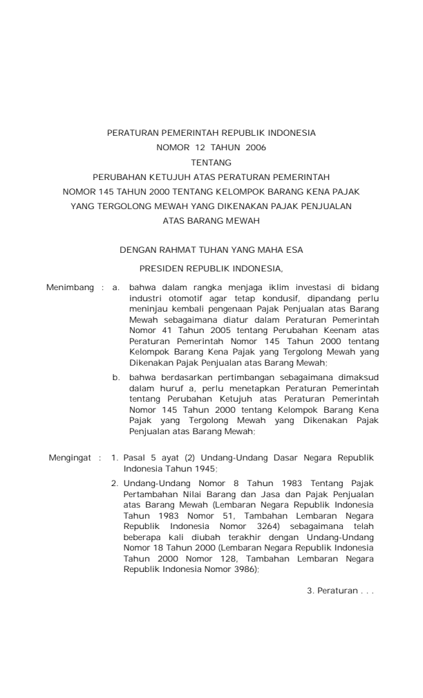 Peraturan Pemerintah Nomor 12 Tahun 2006