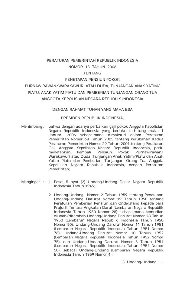 Peraturan Pemerintah Nomor 13 Tahun 2006