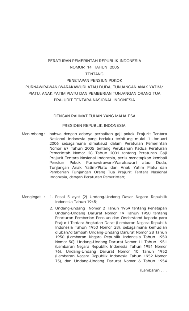 Peraturan Pemerintah Nomor 14 Tahun 2006