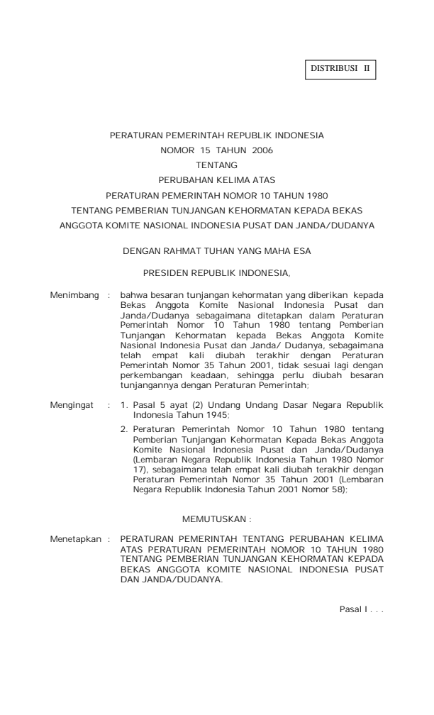 Peraturan Pemerintah Nomor 15 Tahun 2006