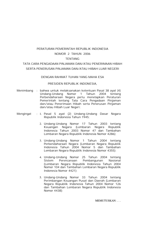 Peraturan Pemerintah Nomor 2 Tahun 2006