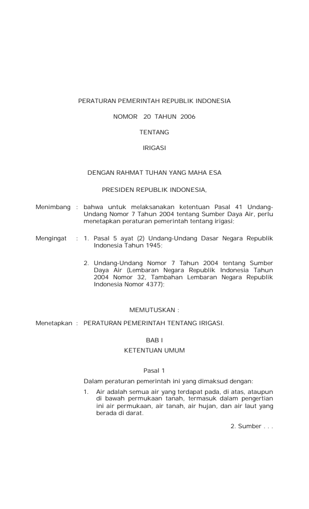 Peraturan Pemerintah Nomor 20 Tahun 2006