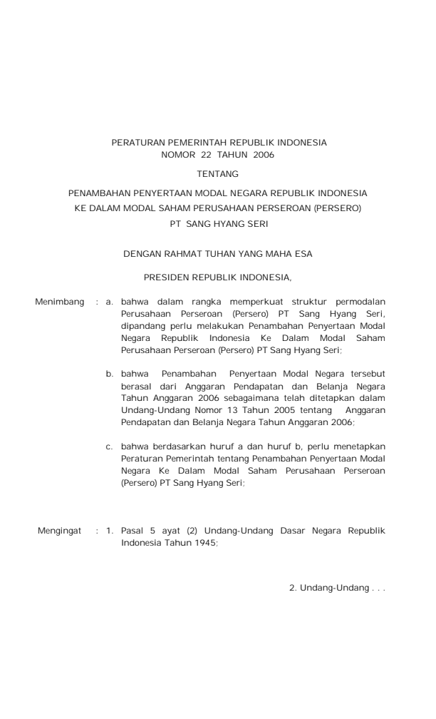 Peraturan Pemerintah Nomor 22 Tahun 2006