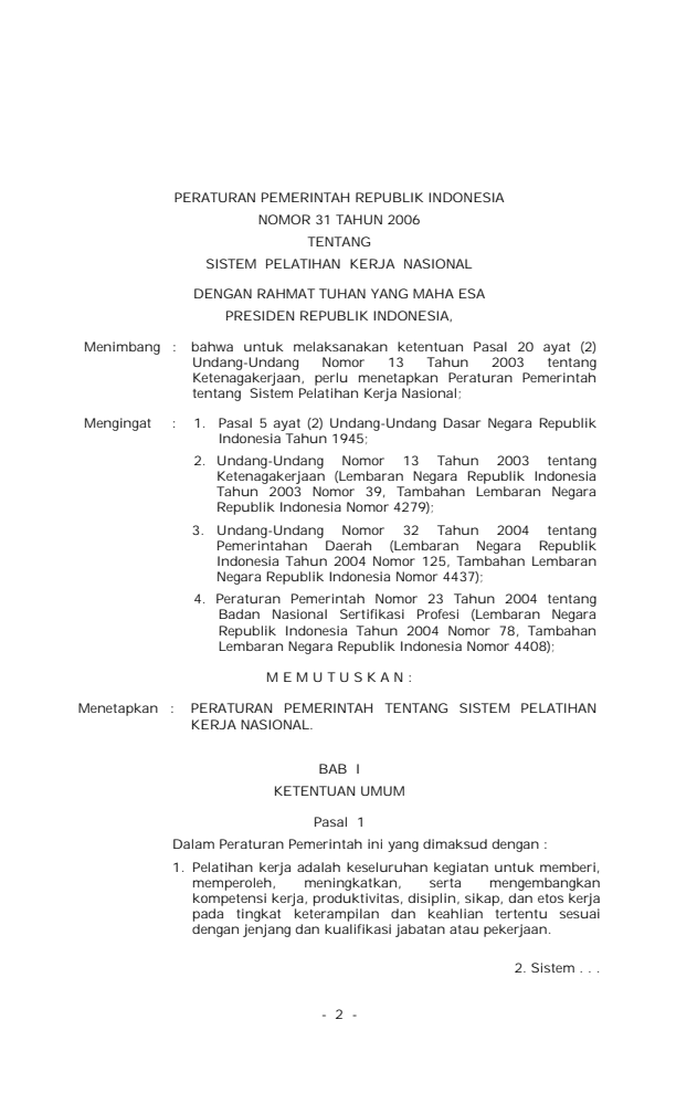 Peraturan Pemerintah Nomor 31 Tahun 2006