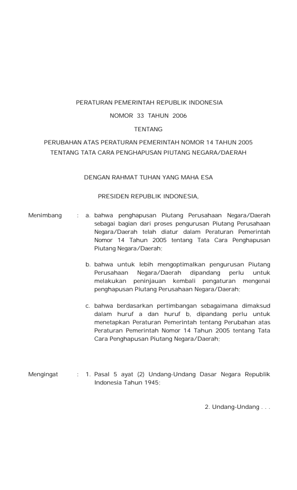 Peraturan Pemerintah Nomor 33 Tahun 2006