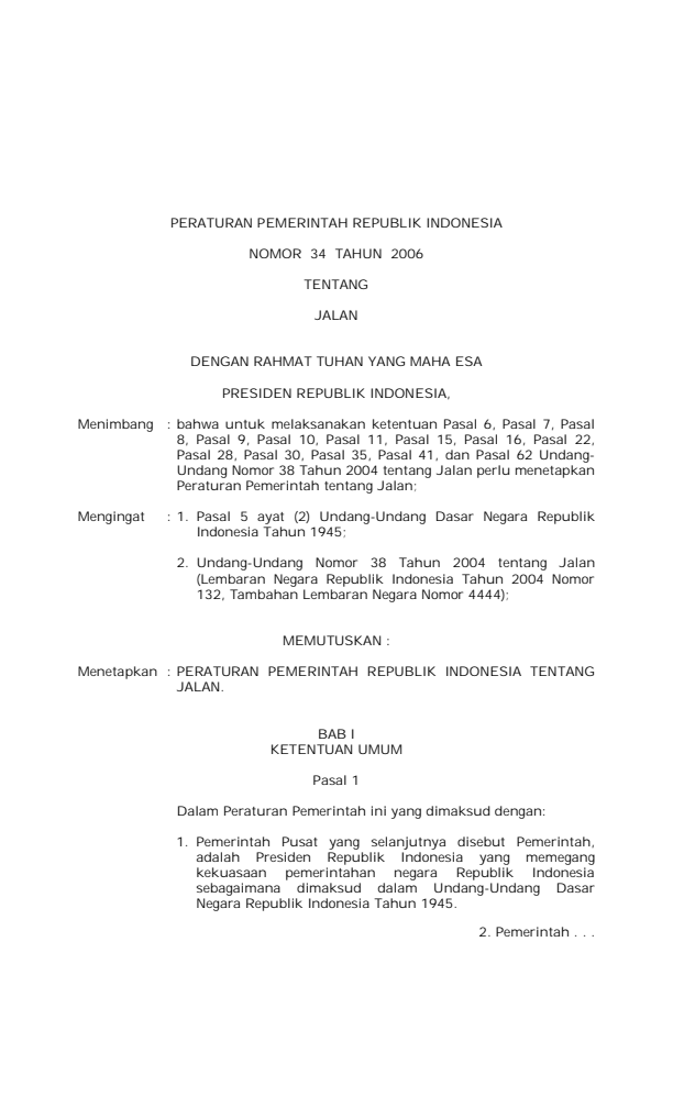 Peraturan Pemerintah Nomor 34 Tahun 2006