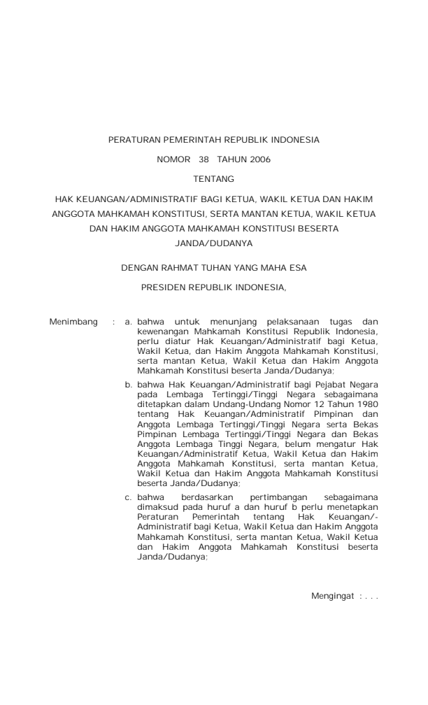 Peraturan Pemerintah Nomor 38 Tahun 2006