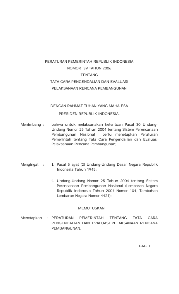 Peraturan Pemerintah Nomor 39 Tahun 2006