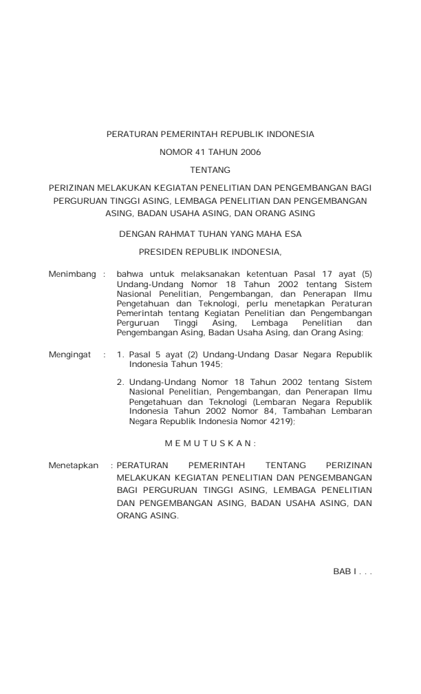 Peraturan Pemerintah Nomor 41 Tahun 2006