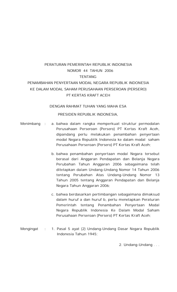 Peraturan Pemerintah Nomor 44 Tahun 2006