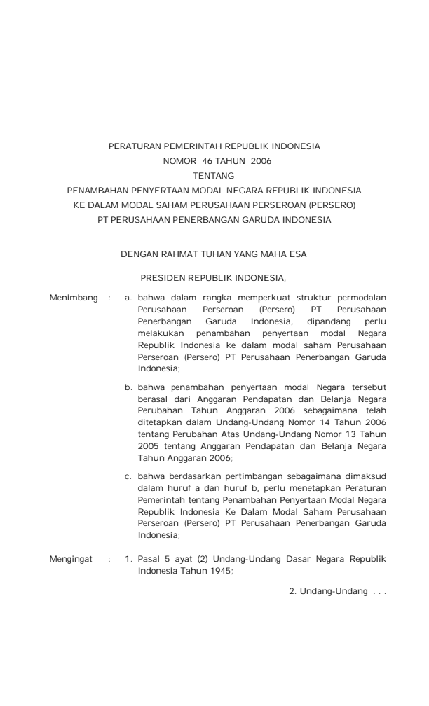 Peraturan Pemerintah Nomor 46 Tahun 2006