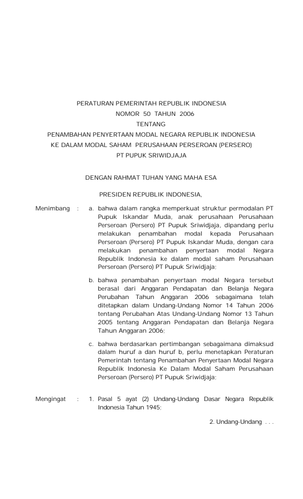 Peraturan Pemerintah Nomor 50 Tahun 2006