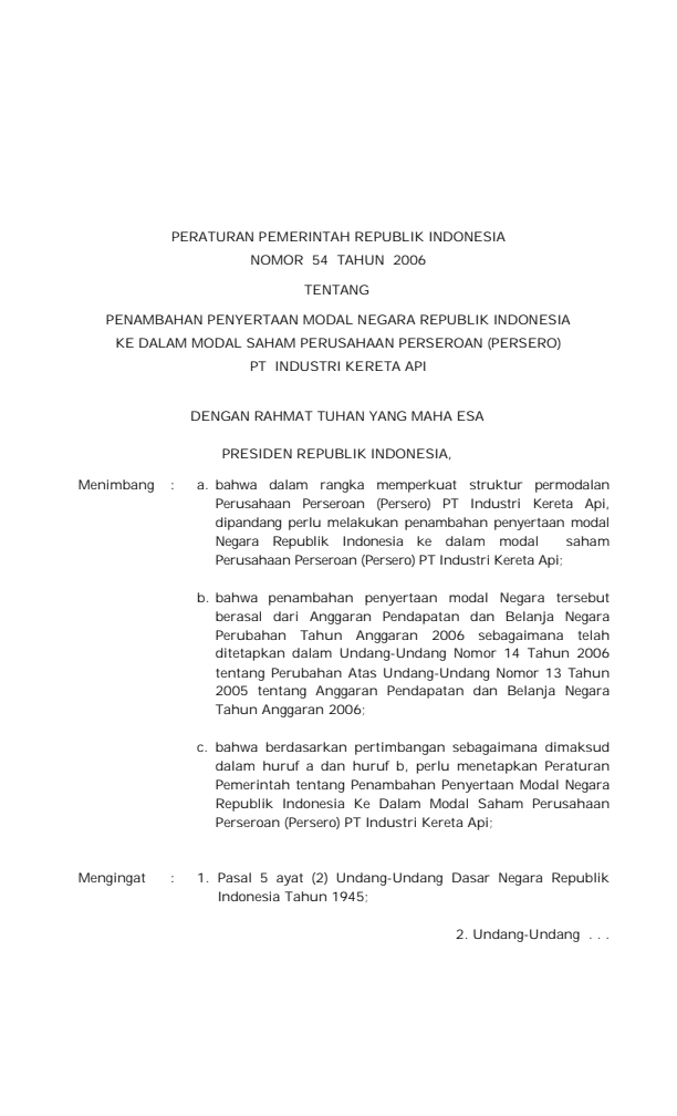 Peraturan Pemerintah Nomor 54 Tahun 2006