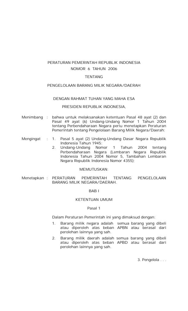 Peraturan Pemerintah Nomor 6 Tahun 2006