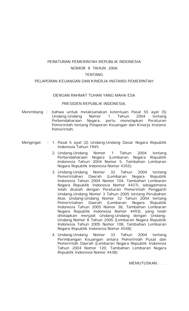 Peraturan Pemerintah Nomor 8 Tahun 2006