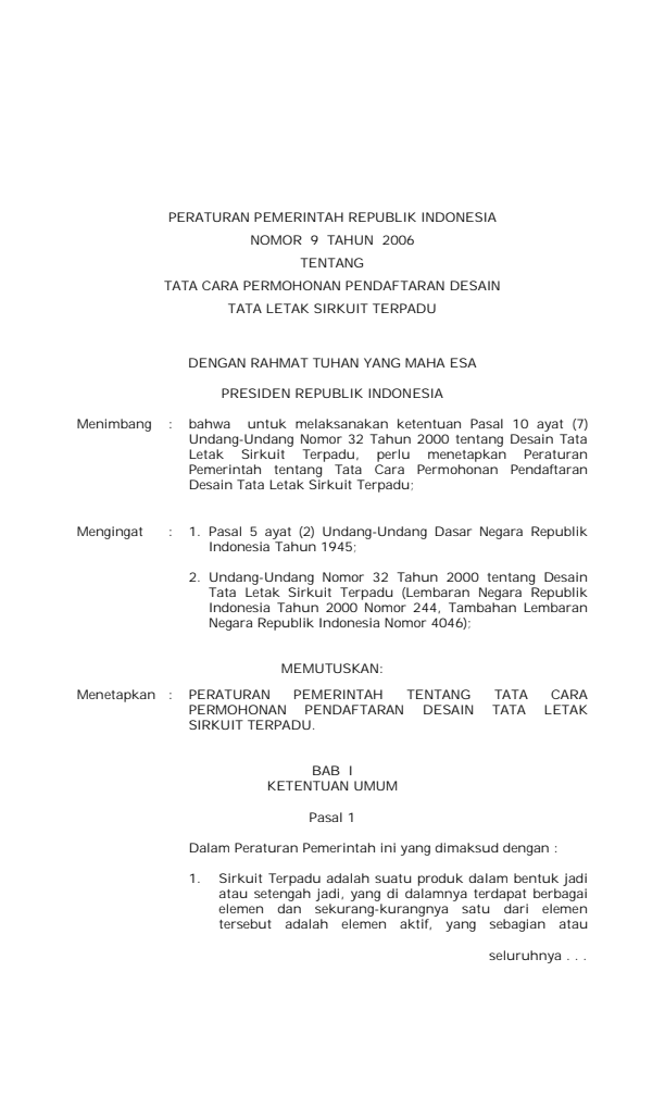 Peraturan Pemerintah Nomor 9 Tahun 2006