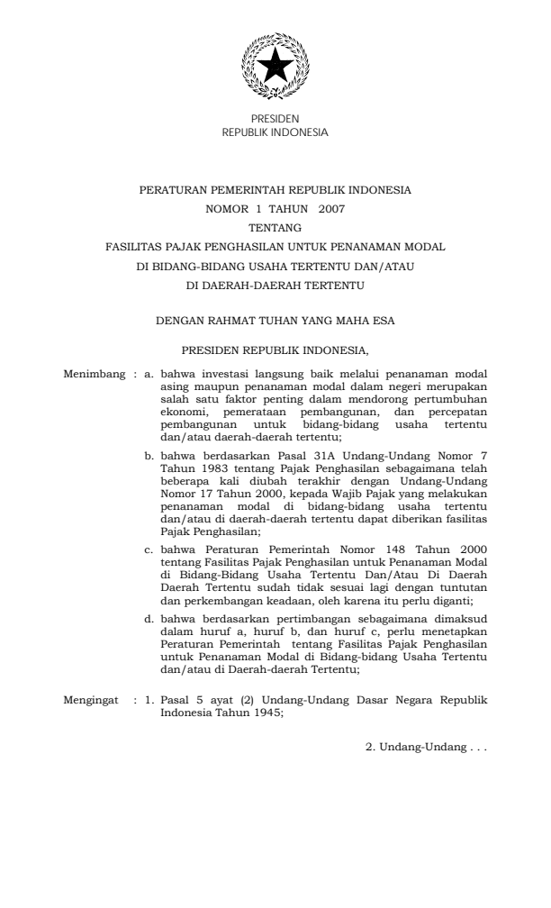 Peraturan Pemerintah Nomor 1 Tahun 2007