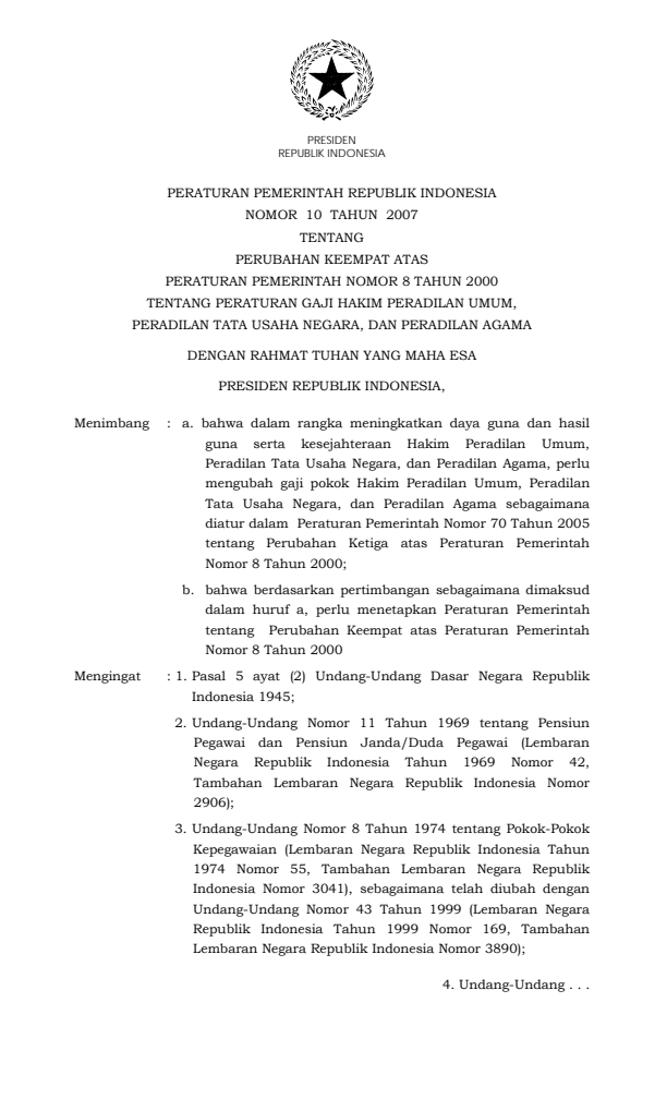 Peraturan Pemerintah Nomor 10 Tahun 2007