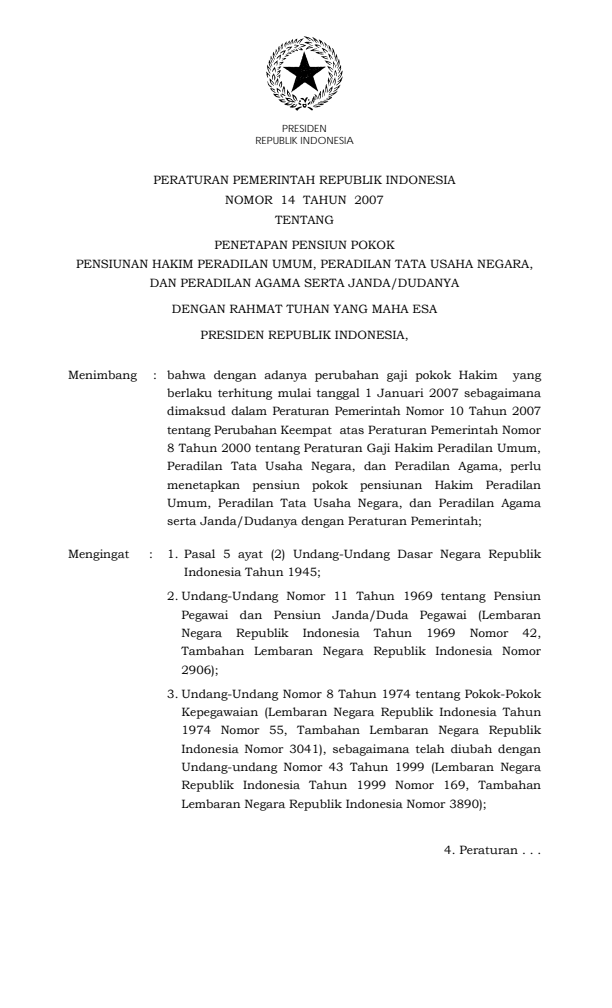 Peraturan Pemerintah Nomor 14 Tahun 2007