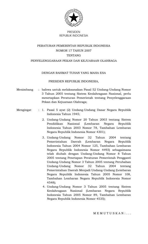 Peraturan Pemerintah Nomor 17 Tahun 2007