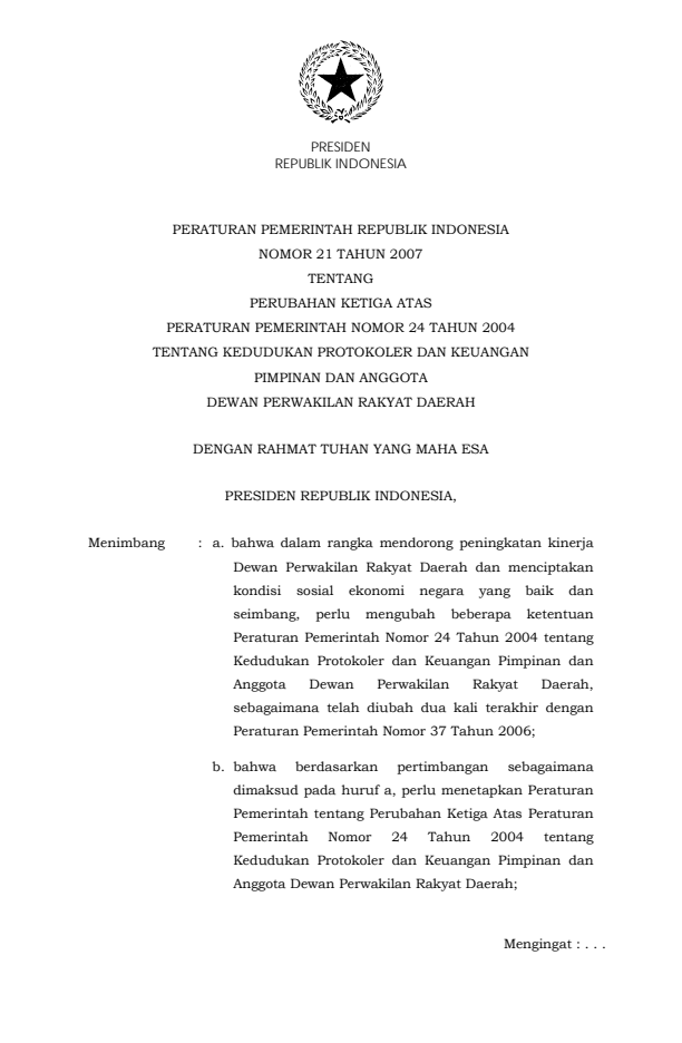 Peraturan Pemerintah Nomor 21 Tahun 2007