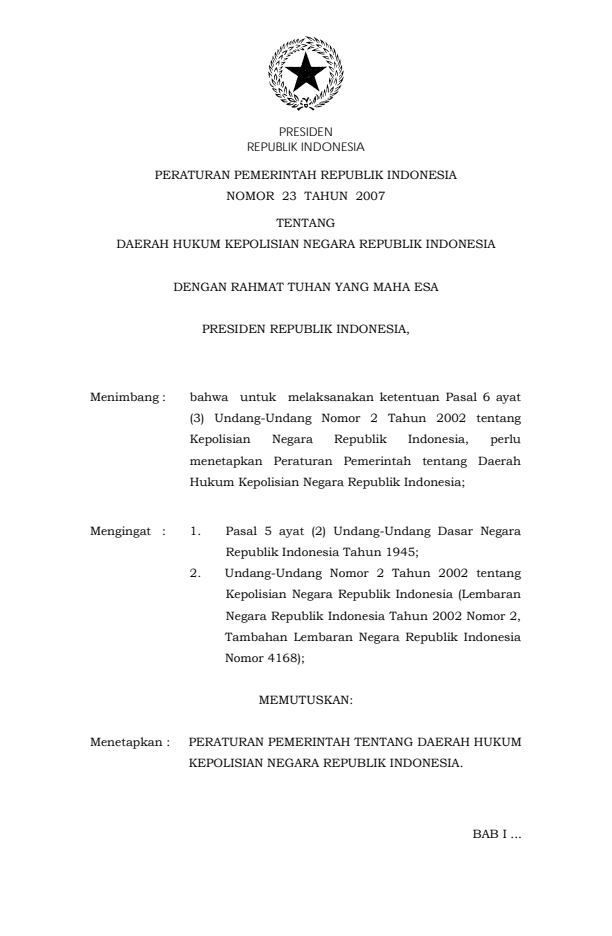 Peraturan Pemerintah Nomor 23 Tahun 2007