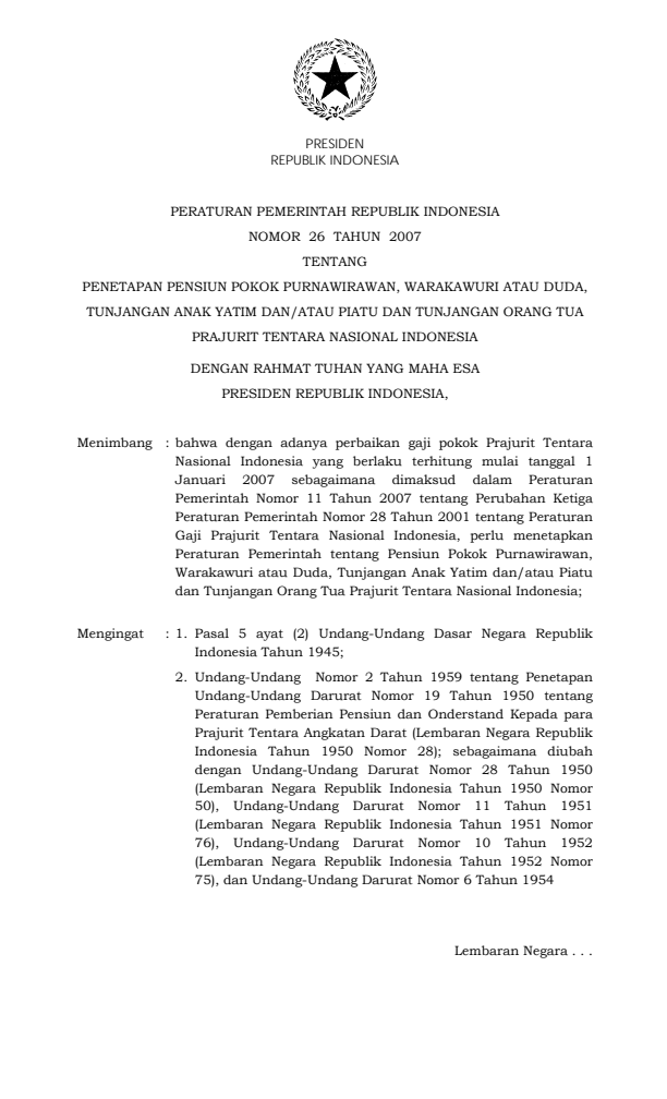 Peraturan Pemerintah Nomor 26 Tahun 2007