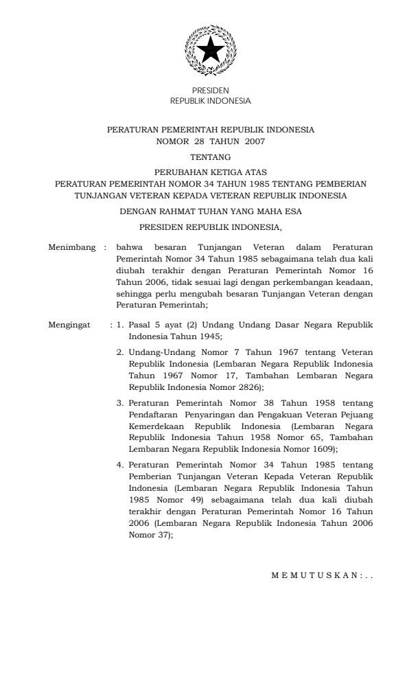 Peraturan Pemerintah Nomor 28 Tahun 2007