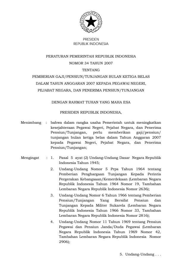 Peraturan Pemerintah Nomor 34 Tahun 2007