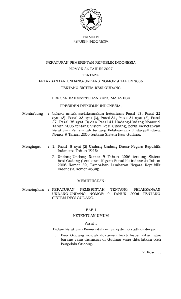 Peraturan Pemerintah Nomor 36 Tahun 2007