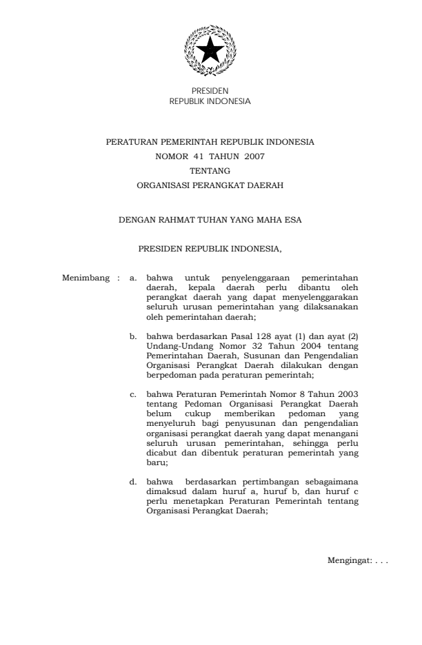 Peraturan Pemerintah Nomor 41 Tahun 2007