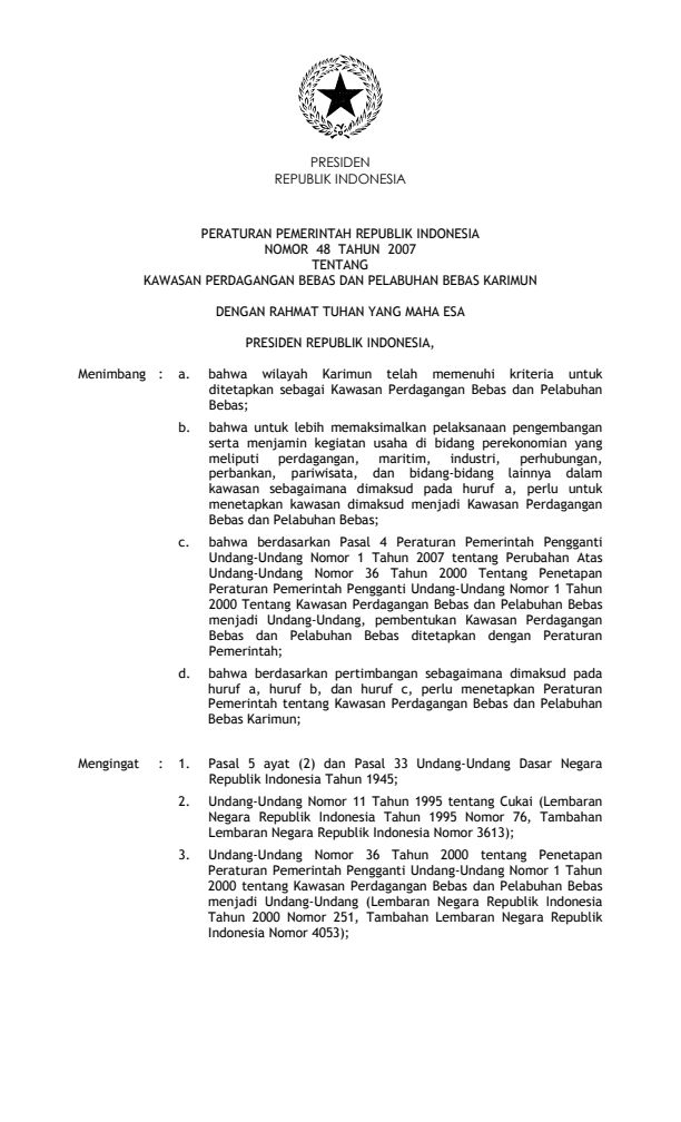 Peraturan Pemerintah Nomor 48 Tahun 2007