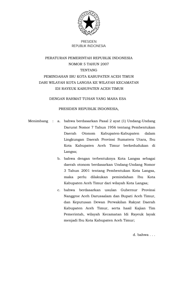 Peraturan Pemerintah Nomor 5 Tahun 2007