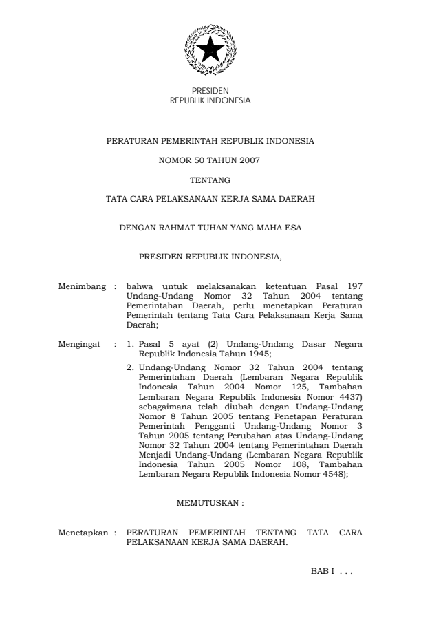 Peraturan Pemerintah Nomor 50 Tahun 2007