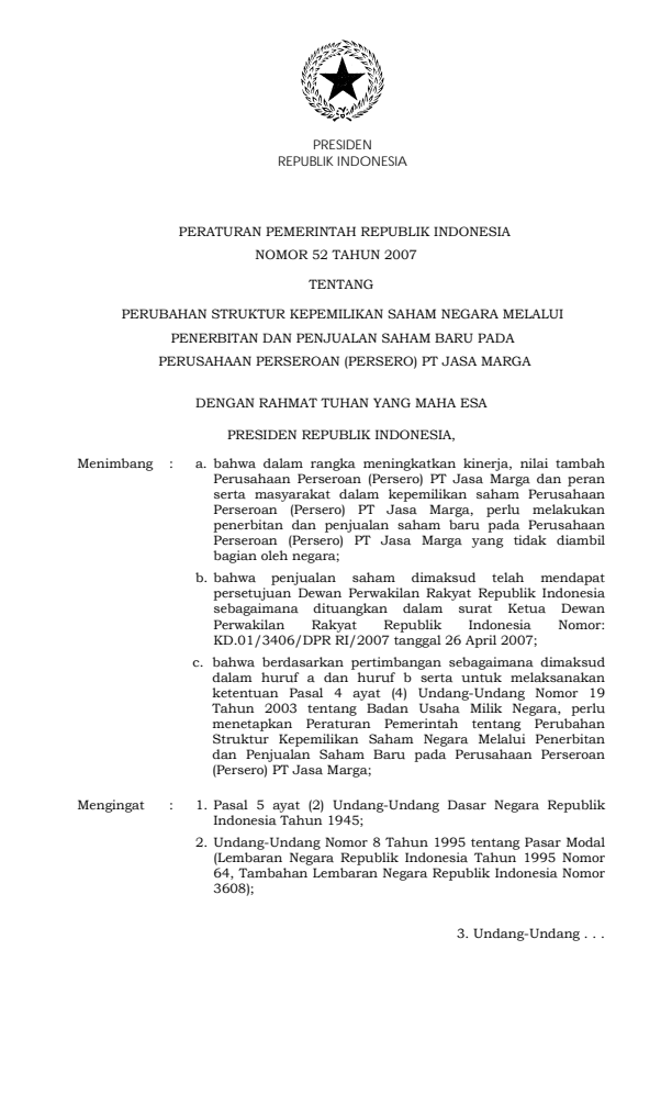 Peraturan Pemerintah Nomor 52 Tahun 2007