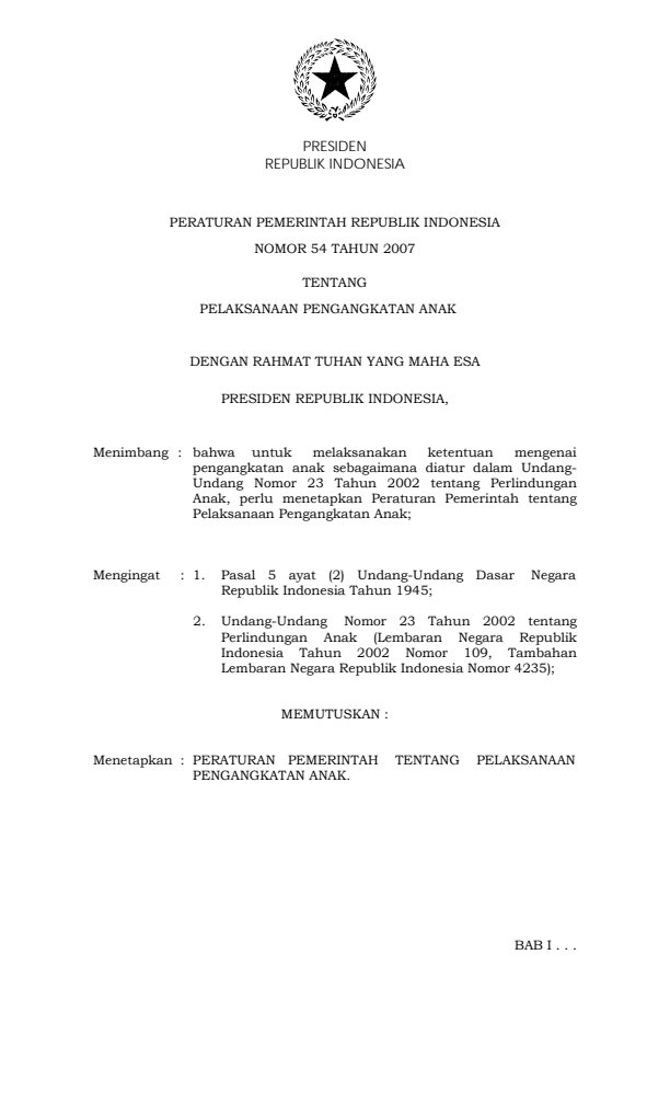 Peraturan Pemerintah Nomor 54 Tahun 2007