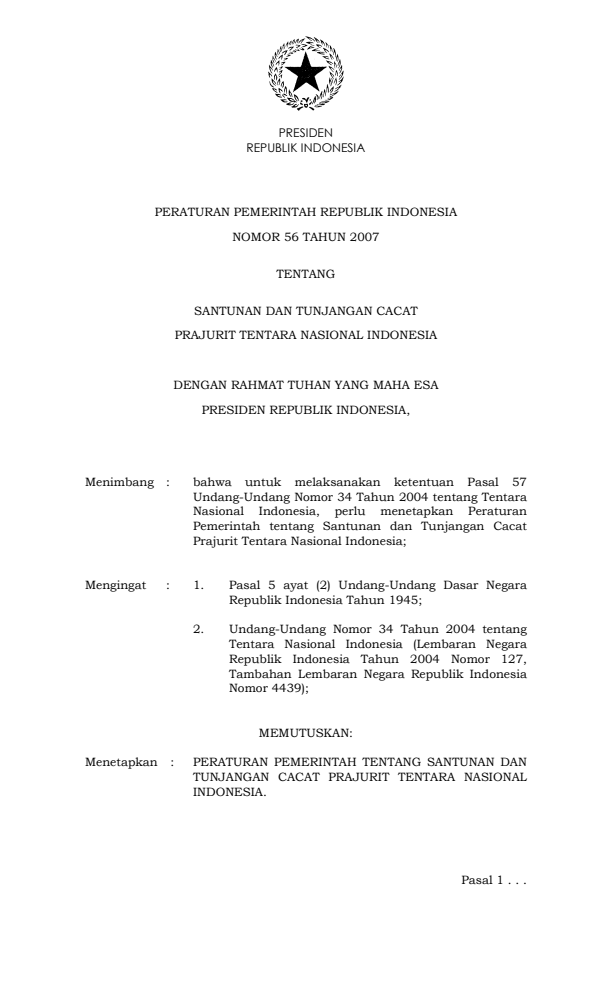 Peraturan Pemerintah Nomor 56 Tahun 2007