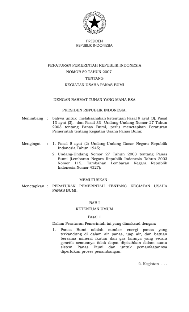 Peraturan Pemerintah Nomor 59 Tahun 2007