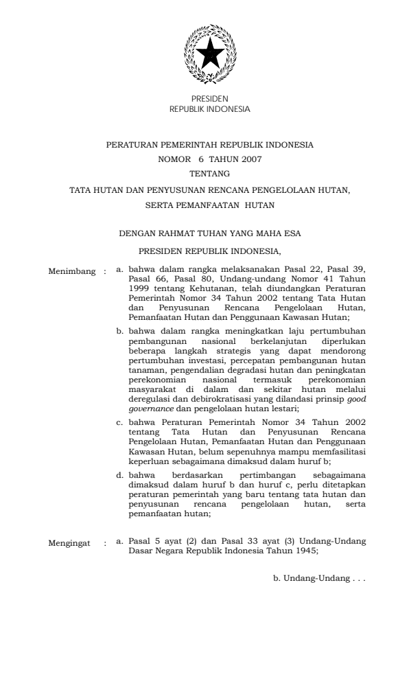 Peraturan Pemerintah Nomor 6 Tahun 2007