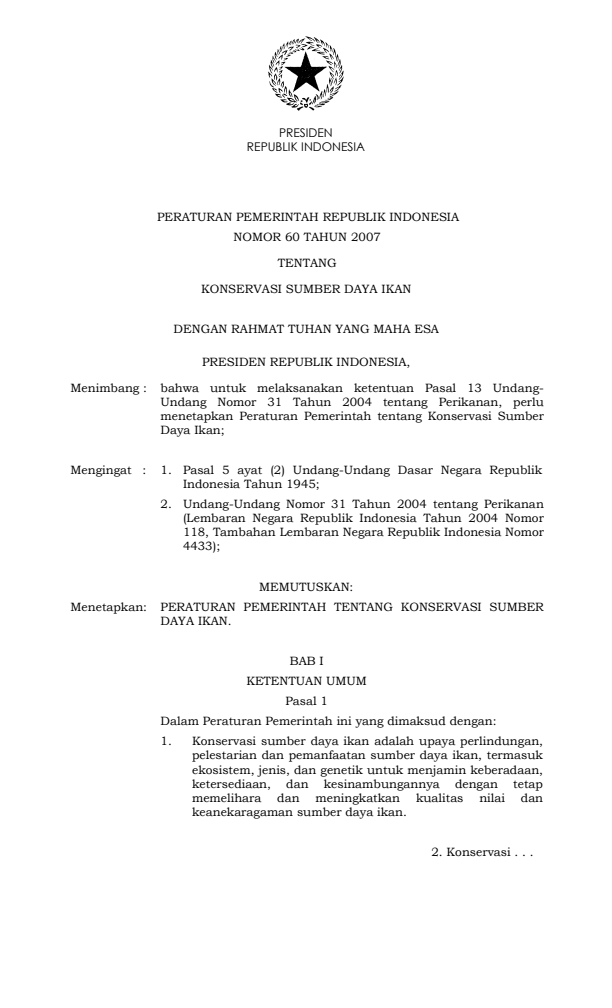 Peraturan Pemerintah Nomor 60 Tahun 2007